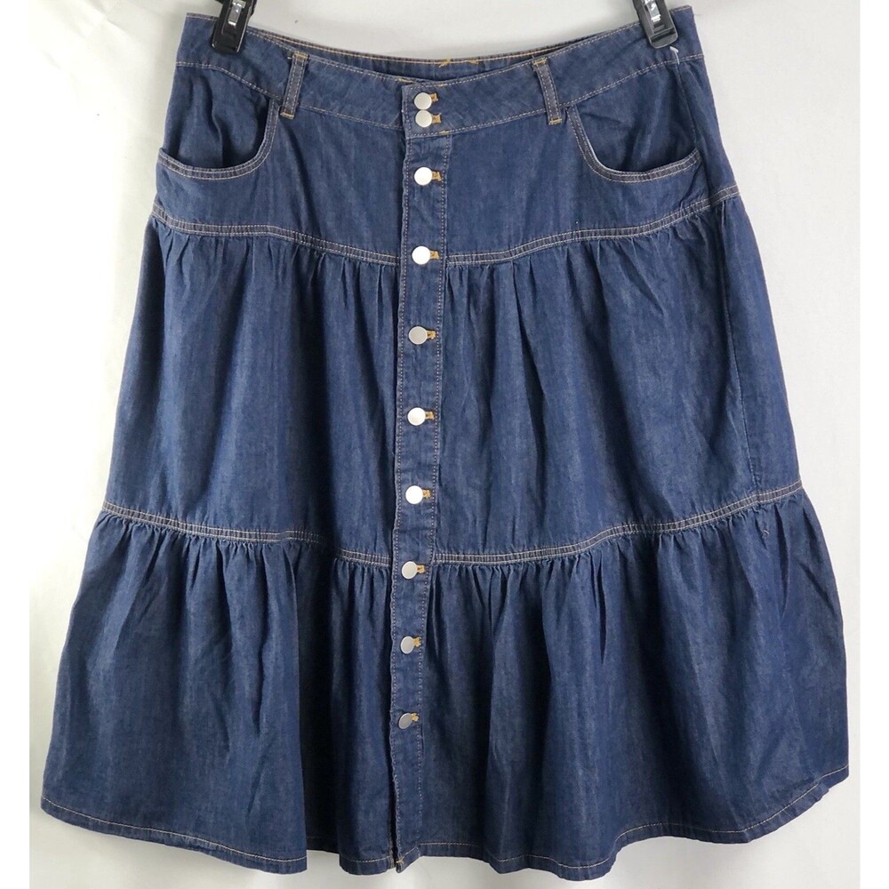 NWT Midi Blue Jean skirt 18 denim 38"W tiered ruffles Western Prairie Peasant